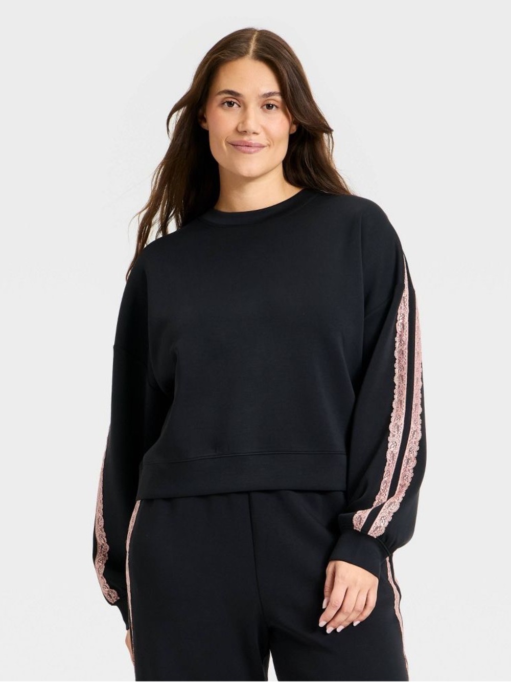 All in motion Women’s  Black Sweatshirt with Contrast Lace Trim size XXL